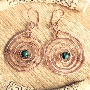 Mesmerizing Copper Spiral Earrings Malachite Gems